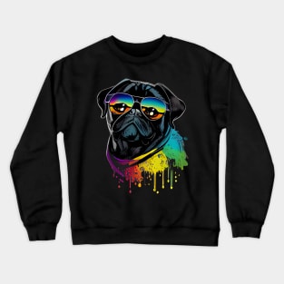 Colourful cool black pug with sunglasses one Crewneck Sweatshirt